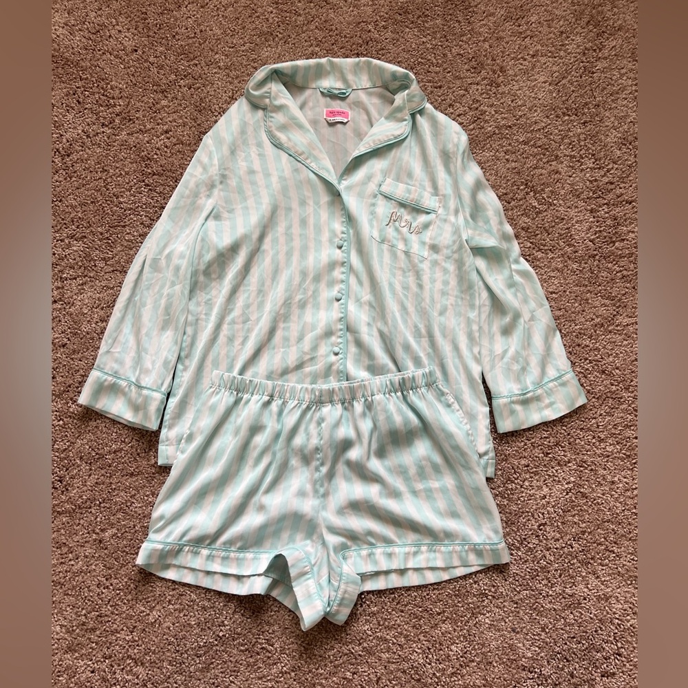 Kate Spade Bridal - Mrs Light Blue & White Striped Pajama Set